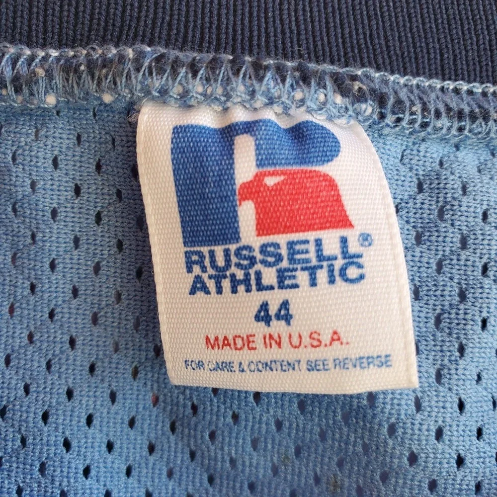 Vtg 90s‎ Russell Athletic Suncrest 53 Basketball Jersey Blue Mesh Made in USA 44
